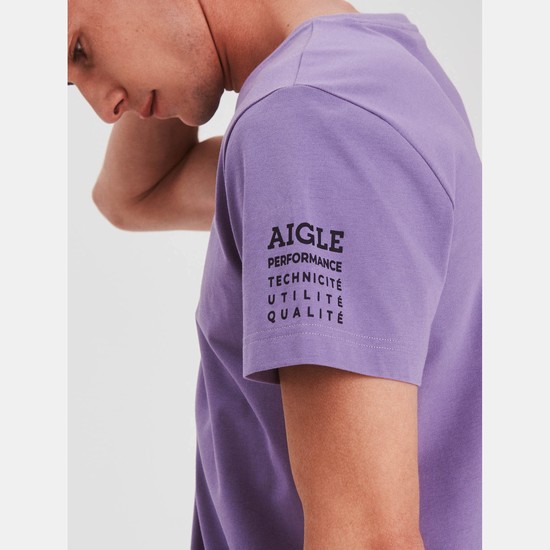 Aigle Organic Cotton T-shirts Men Purple ZA-79835